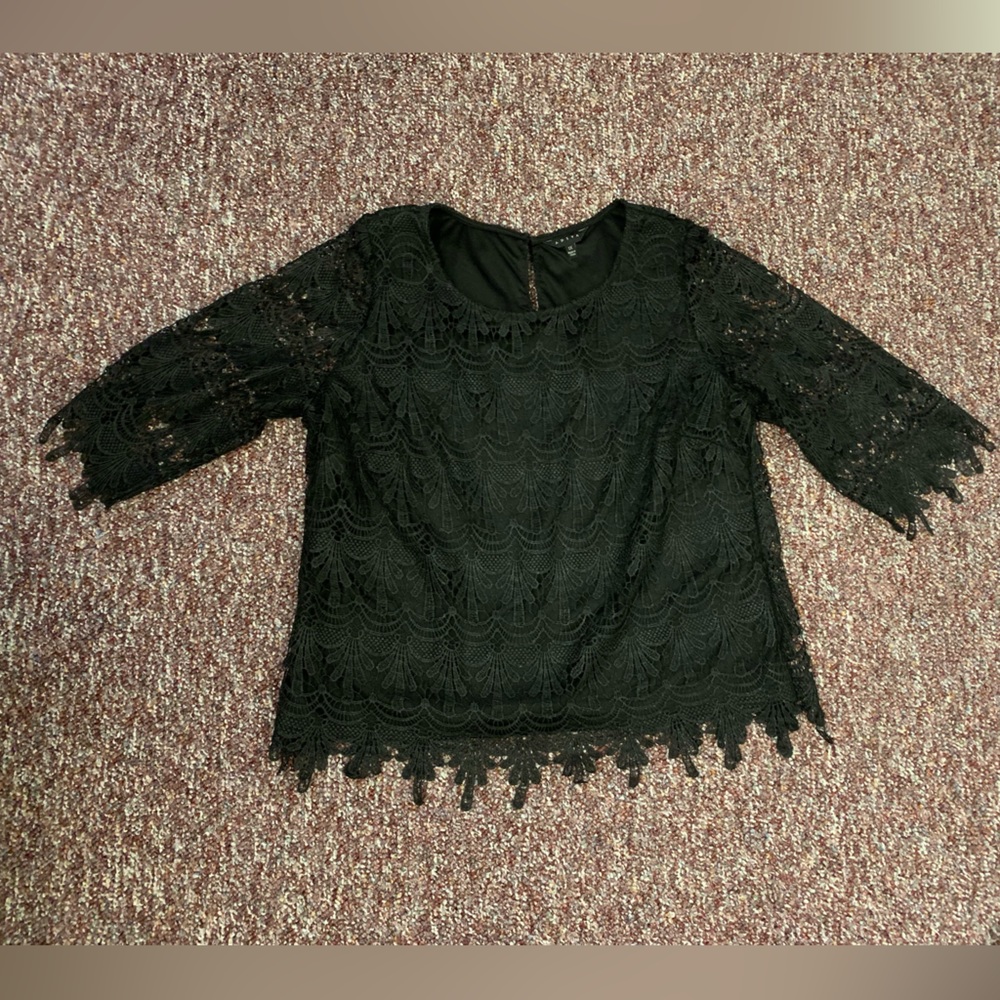 Adiva, Black Lace Women’s Top, 1X